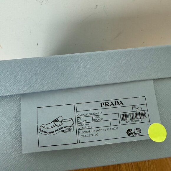 NWT Prada Loafers Vernice White Patent Leather Triangle Logo Chunky Sole - Picture 3 of 11